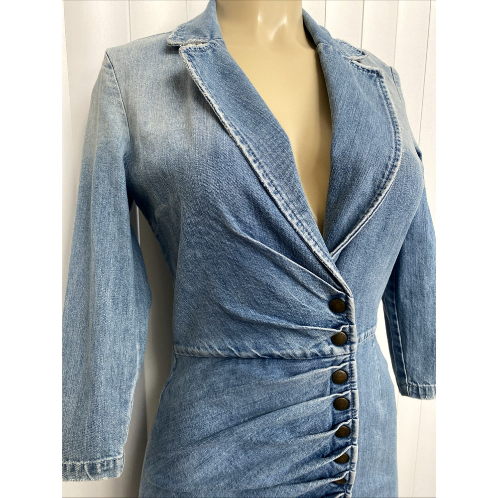 Retrofete Willa Mini Dress Light Blue Stone 3/4 Sleeve Notch Lapel Snap S - Picture 8 of 16